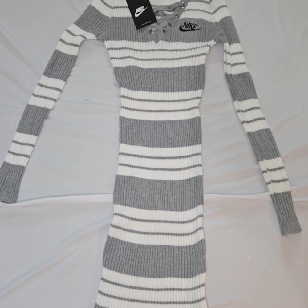 Nike Women's Gray and White Striped Dress